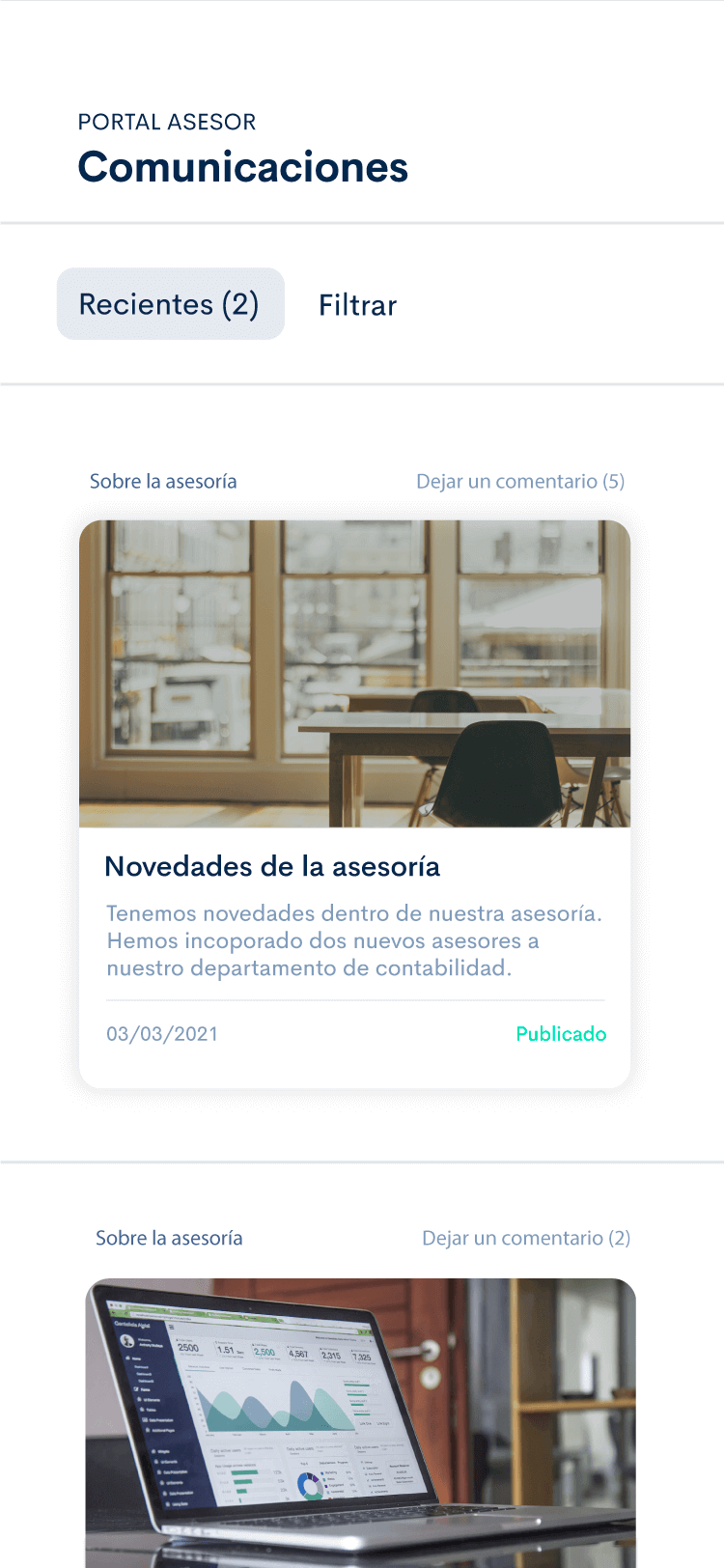 Gracias al tablón de comunicaciones podrás compartir toda clase de información interesante con todos tus clientes.