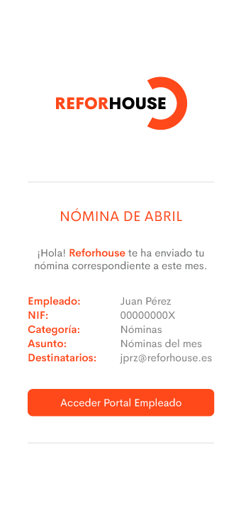 La función de personalización del portal empresa te permite poder enviar emails a todos tus empleados con la estética de tu marca.